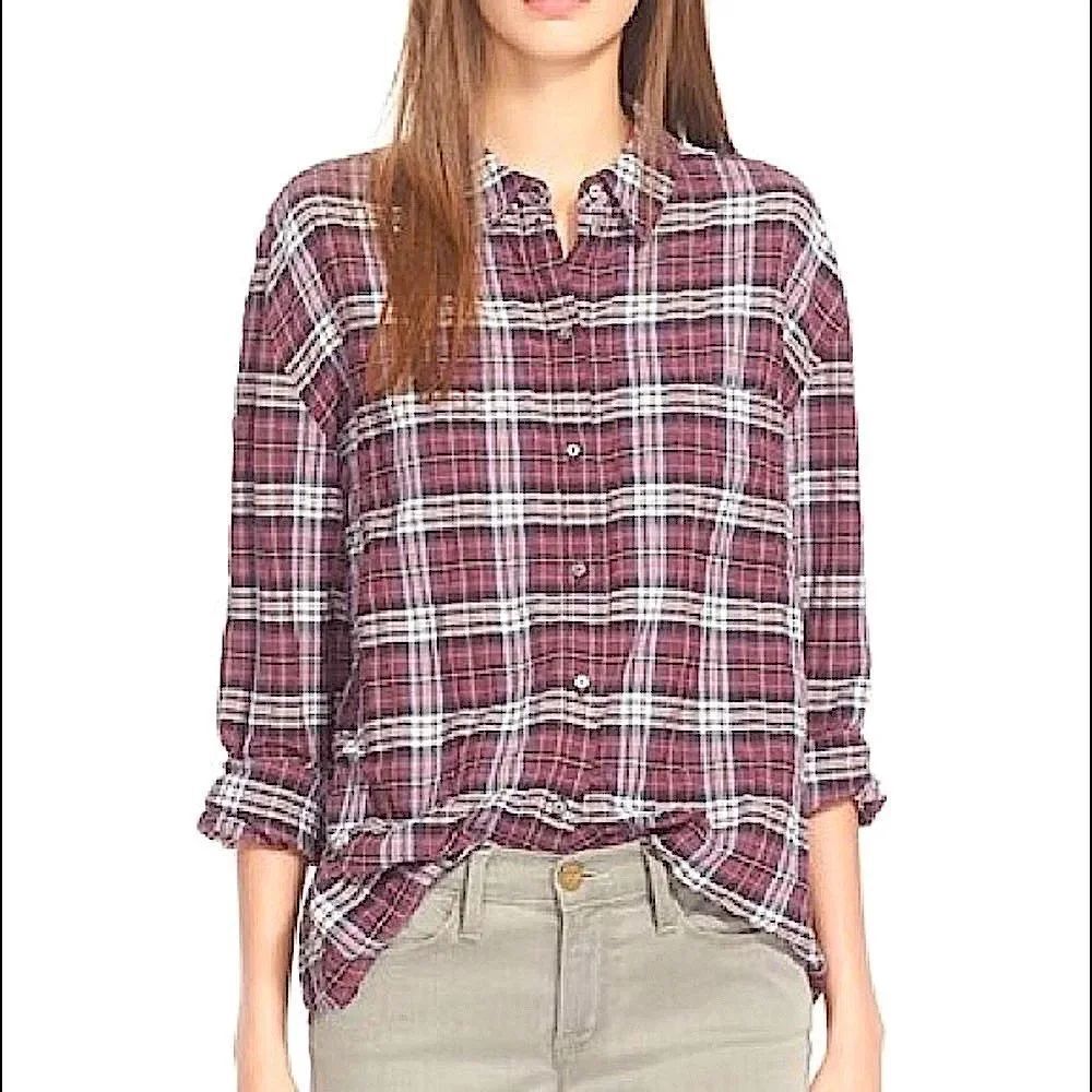 ELIZABETH & JAMES Carine Plaid Shirt Black Cherry